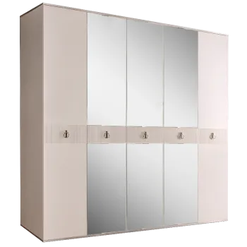 Шкаф 5-ти дверный с зеркалом Римини СОЛО (Слоновая кость/Серебро) РМШ1/5(s)