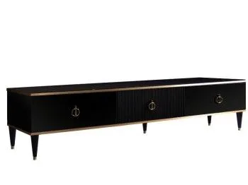Тумба под телевизор 3 ящика Римини СОЛО (Черный/Золото) РМТ-4(s)