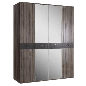 Шкаф 4-х дверный с зеркалом Римини СОЛО (Орех империя/Серебро) РМШ1/4(s)