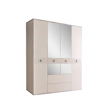 Шкаф 4-х дверный с зеркалом, с ящиками Римини СОЛО (Слоновая кость/Серебро) РМШ1/41(s)