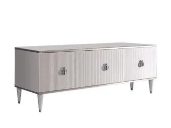 Тумба под телевизор (3 двери) Римини СОЛО (Белый/Серебро) РМТ-2(s)