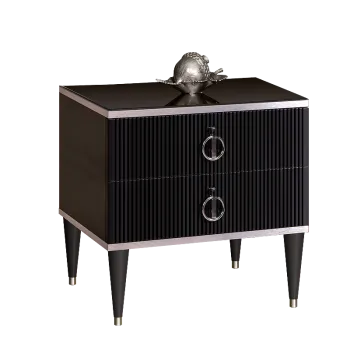 Тумба прикроватная 2 ящика Римини СОЛО (Черный/Серебро) РМТП-2(s)