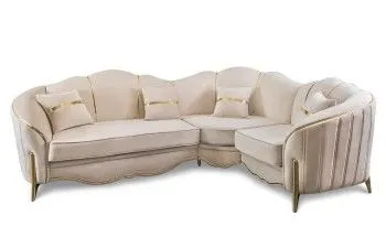 Диван Лара угловой 2-у-1 бежевый золото
