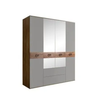 Шкаф 4-х дверный с зеркалами, с ящиками, Bogemia Woodline Wood Fi (Серый/Хром) БМШ1/41(Wo)