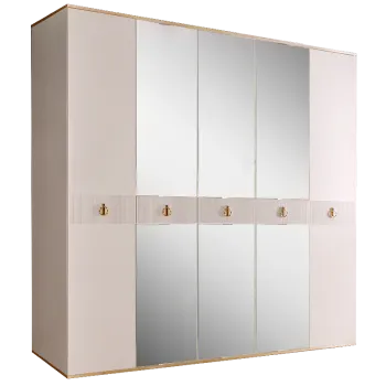 Шкаф 5-ти дверный с зеркалом Римини СОЛО (Слоновая кость/Золото) РМШ1/5(s)