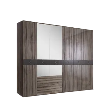 Шкаф 6-ти дверный с зеркалом, с ящиками Римини СОЛО (Орех империя/Серебро) РМШ1/61(s)