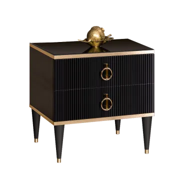 Тумба прикроватная 2 ящика Римини СОЛО (Черный/Золото) РМТП-2(s)