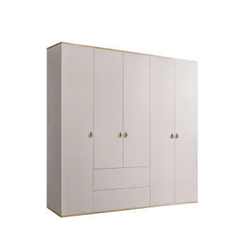 Шкаф 5-ти дверный с ящиками Римини (Слоновая кость/Золото) РМШ2/51