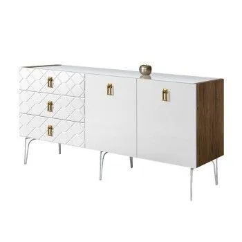 Комод 1.6м Bogemia Woodline Fa (Белый) (Lakobel/Золото) БМКМ-4