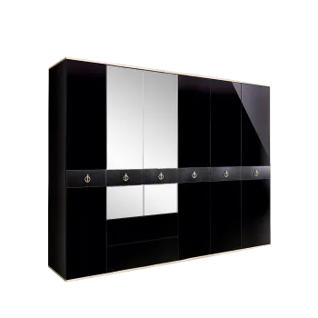 Шкаф 6-ти дверный с зеркалом, с ящиками Римини СОЛО (Черный/Серебро) РМШ1/61(s)