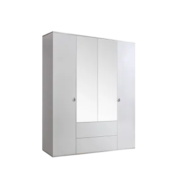 Шкаф 4-х дверный с зеркалом, с ящиками Римини (Белый/Серебро) РМШ1/41