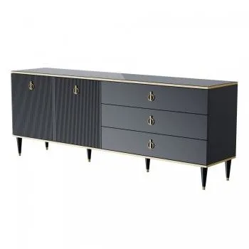 Комод для гостиной 2.1м Римини СОЛО (Черный/Золото) РМКМ-5(s)