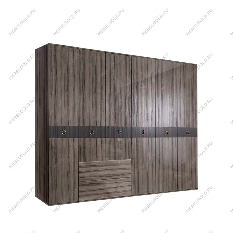 Шкаф 6-ти дверный с ящиками Римини СОЛО (Орех империя/Золото) РМШ2/61(s)