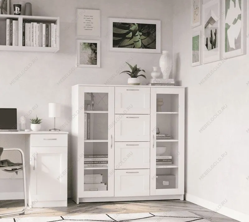 БРИМНЭС / СИРИУС тумба ИКЕА / IKEA 2 двери со стеклом и 4 ящика 117х123 белая | изображение 4