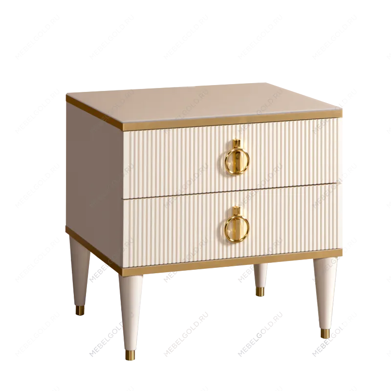 Тумба прикроватная 2 ящика Римини СОЛО (Слоновая кость/Золото) РМТП-2(s)