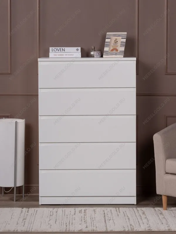 Комод Мальта, 5 ящиков, с доводчиками, 80х48х121 см, белый | изображение 1