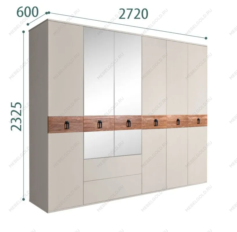 Шкаф 6-ти дверный с зеркалами, с ящиками, Bogemia Wood Fa (Шелк/Черный) БМШ1/61(Wo)