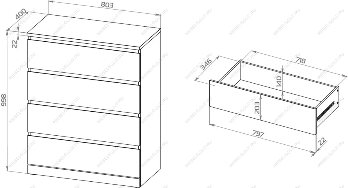 Комод Варма, 4 ящика, 80х100х40 см, эмаль серая | изображение 8