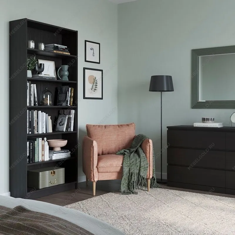 Стеллаж Варма, 6 полок, 78х198х28 см, шпон ясень, черный | изображение 3