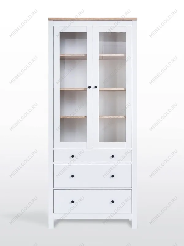 Шкаф с витриной Сага, 90х41х215 см, белый/ясень | изображение 13