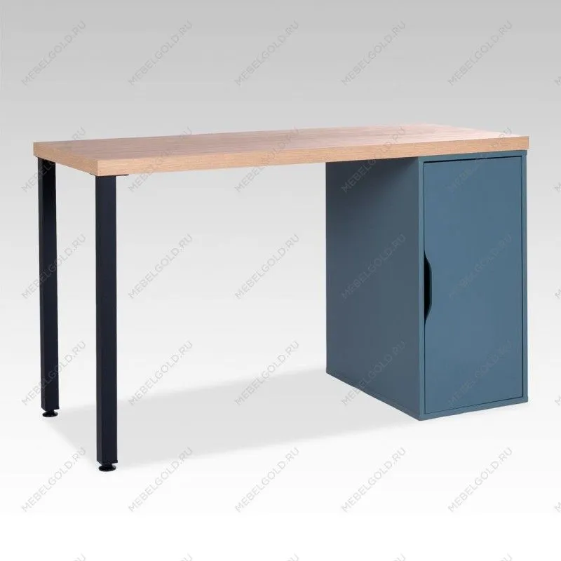 ИНГАР 2/ДВ/T стол письменный 140x75x55, дуб беленый/серо-бирюзовый/черный