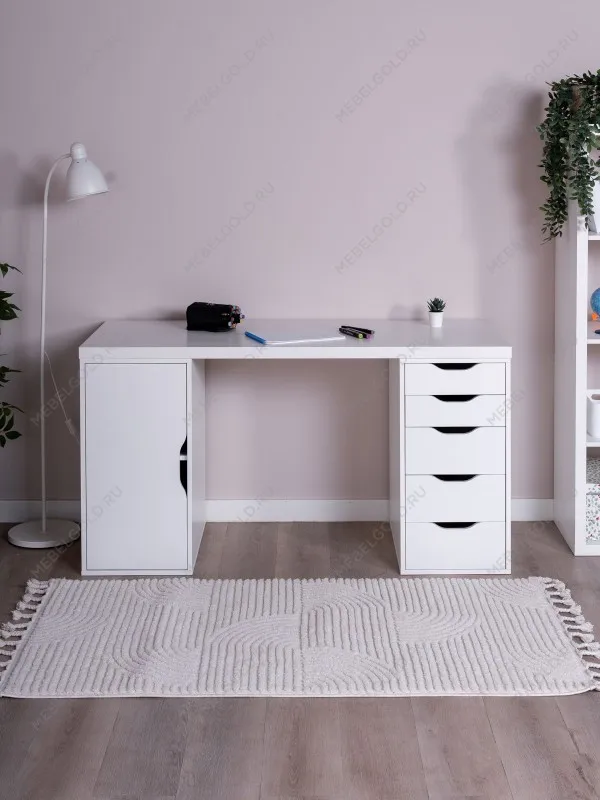 Стол письменный Ингар, с дверцей и 5 ящиками, 140x75x55, белый | изображение 1