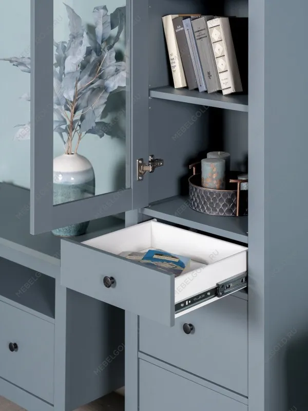 Шкаф с витриной Сага, 50х41х215 см, темно-бирюзовый | изображение 3