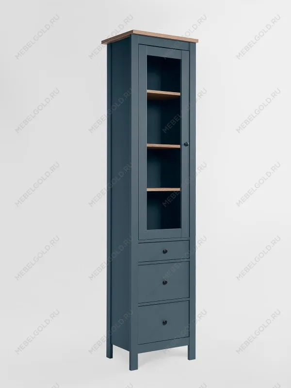 Шкаф с витриной Сага, 50х41х215 см, темно-бирюзовый/ясень | изображение 7