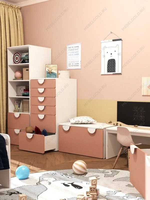 Стеллаж Пикси, с двумя выдвижными ящиками 60x57x180, мечтательный пион | изображение 9