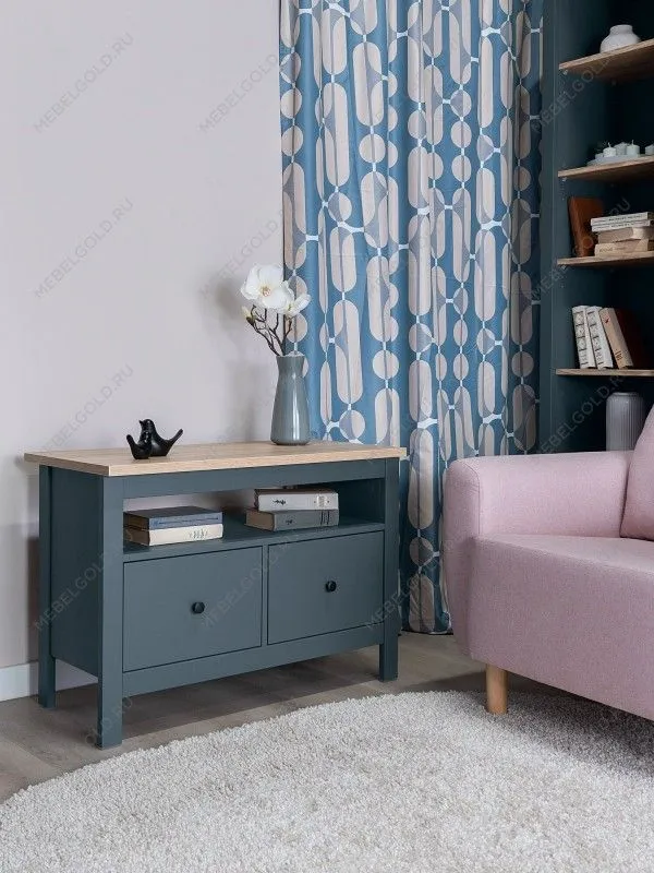 Тумба Сага, 2 ящика, 91х42х63 см, темно-бирюзовая/ясень | изображение 1