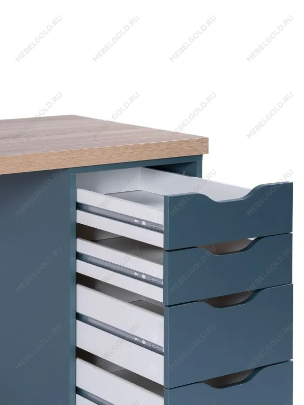 Стол письменный Ингар, 5 ящиков, 140х75х55 см, серо-бирюзовый/черный, столешница дуб беленый | изображение 15