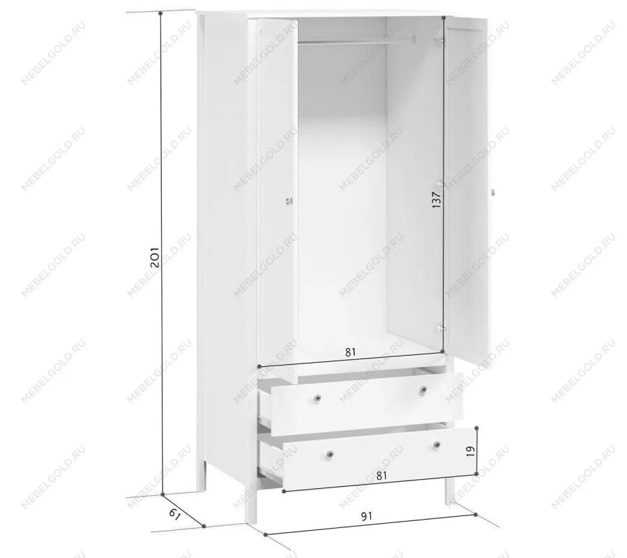 Шкаф Ева (Хельга) SZF2D2S/90 белый | изображение 3