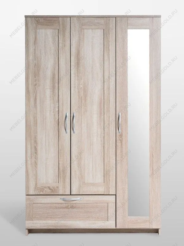 Шкаф Сириус, 3 двери и 1 ящик, 117х50х190 см, с зеркалом, дуб сонома | изображение 6
