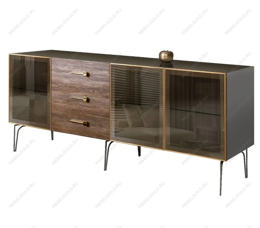 Комод 2.1м Bogemia Wood Wo (Серый) (Lakobel/Золото) БМКМ-5(Wo)[5]