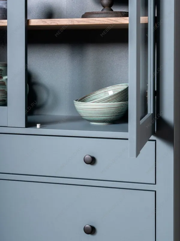 Шкаф с витриной Сага, 90х41х215 см, темно-бирюзовый/ясень | изображение 5