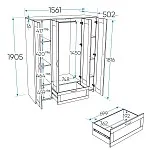 Шкаф Сириус, 4 двери и 1 ящик с зеркалами, 156х50х190 см, белый | изображение 15