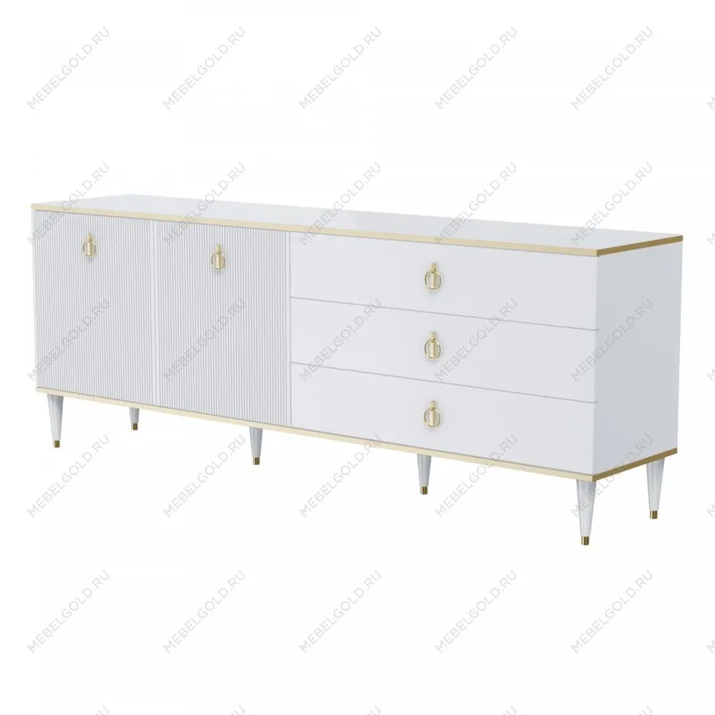 Комод для гостиной 2.1м Римини СОЛО (Белый/Золото) РМКМ-5(s)
