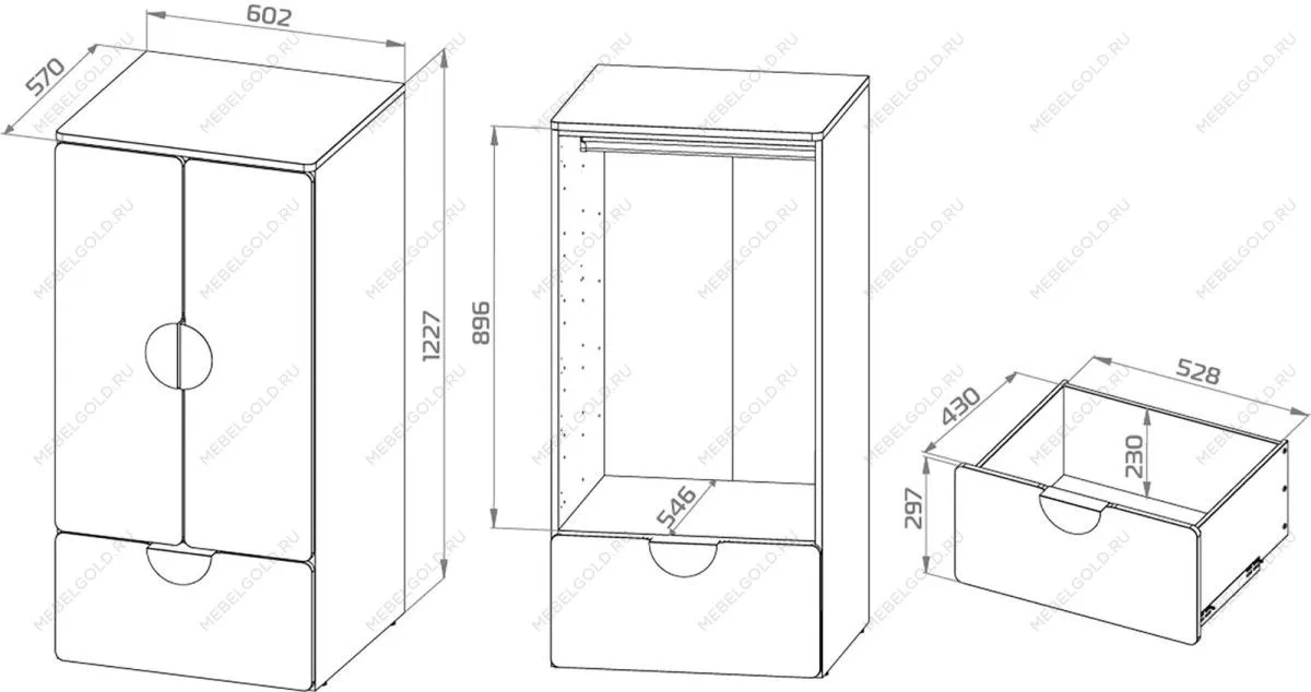 Шкаф распашной Пикси, с двумя дверьми, полкой и одним выдвижным ящиком 60х57х120, мечтательный пион | изображение 9