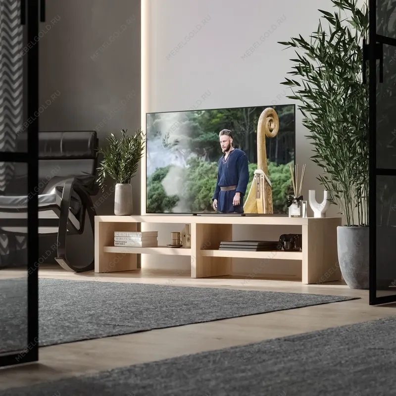 Тумба ТВ Энкель, 2 полки, 160х37x38 см, дуб беленый | изображение 5