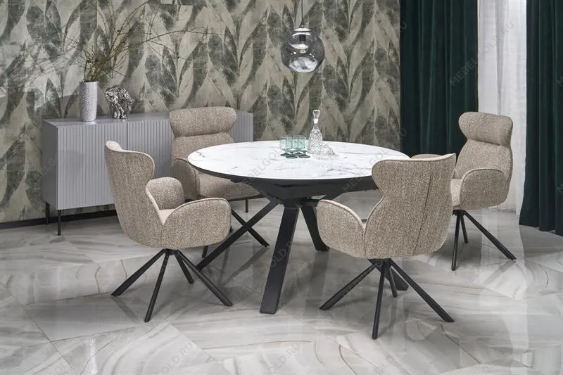 Стол обеденный Halmar VERTIGO раскладной (белый мрамор/черный) | изображение 1