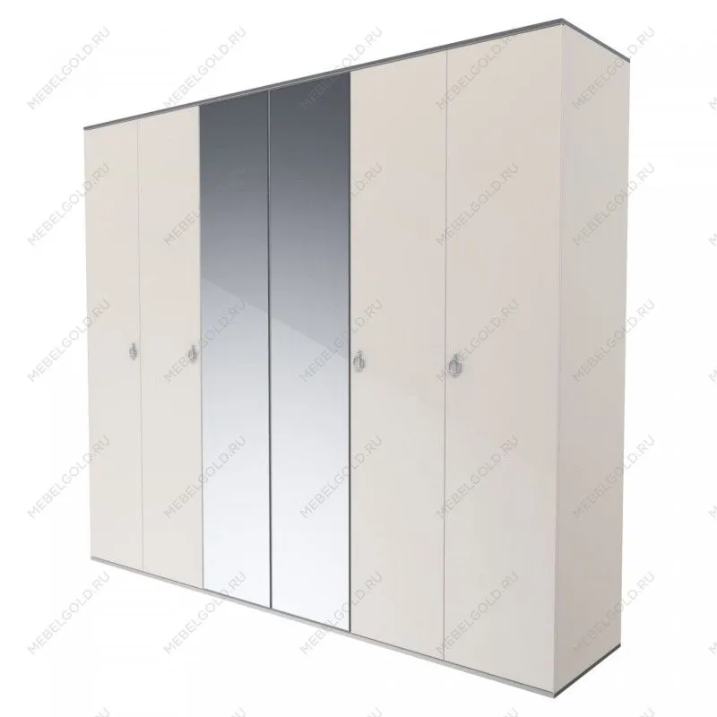 Шкаф 6-ти дверный с зеркалом Римини (Слоновая кость/Серебро) РМШ1/6