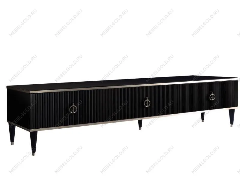 Тумба под телевизор 3 ящика Римини СОЛО (Черный/Серебро) РМТ-4(s)[10]