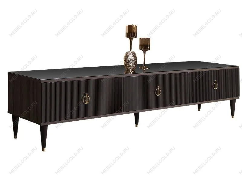 Тумба под телевизор 3 ящика Римини СОЛО (Орех империя/Золото) РМТ-4(s)[10]