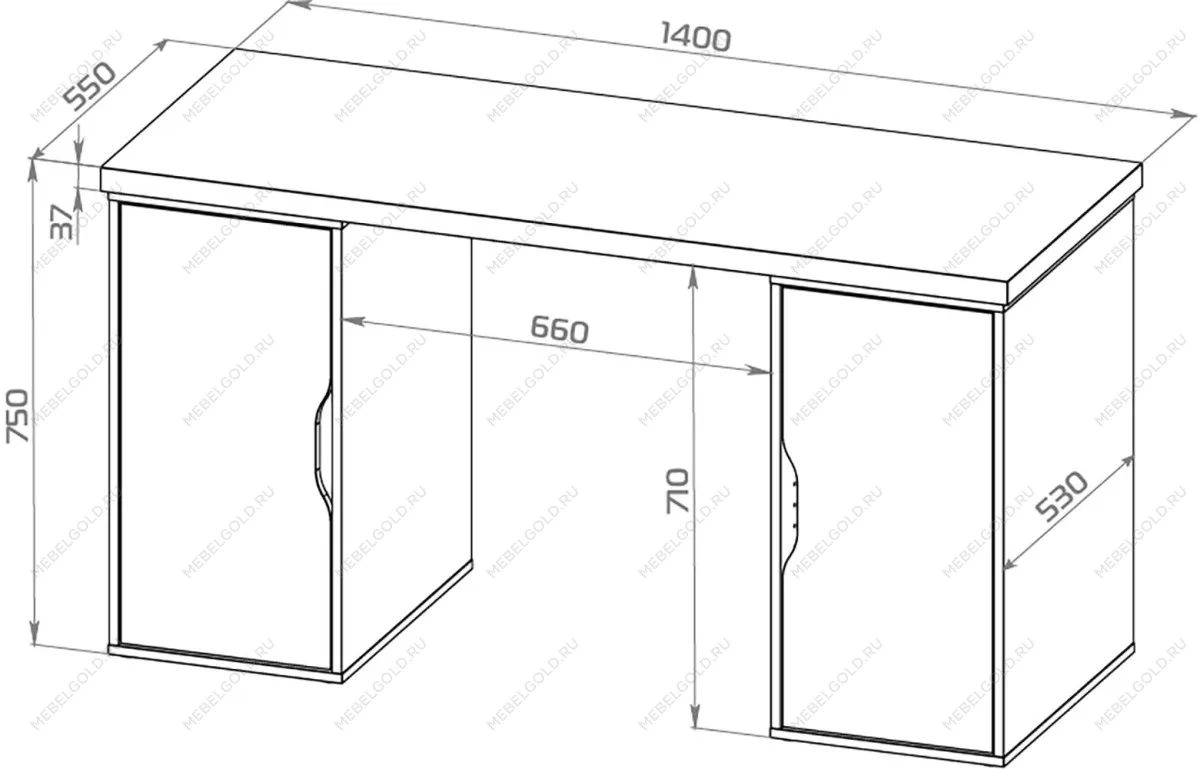 Стол письменный Ингар, с двумя дверцами, 140x75x55, серо-бирюзовый/черный, столешница дуб беленый | изображение 11