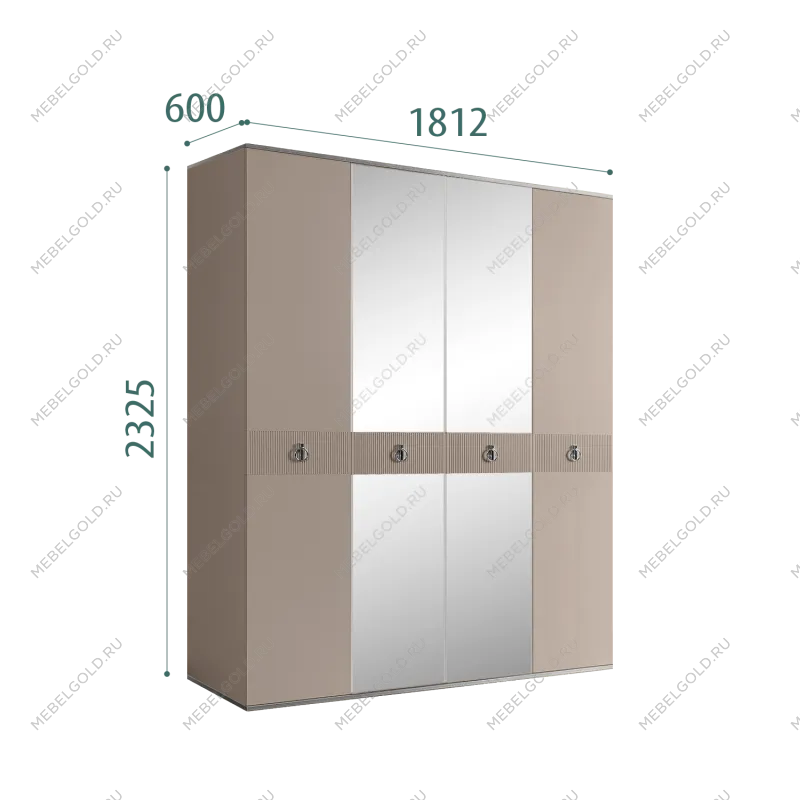 Шкаф 4-х дверный с зеркалом Римини СОЛО (Мокка/Серебро) РМШ1/4(s)