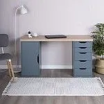 ИНГАР 2/5/ДВ стол письменный 140x75x55, дуб беленый/серо-бирюзовый | изображение 3