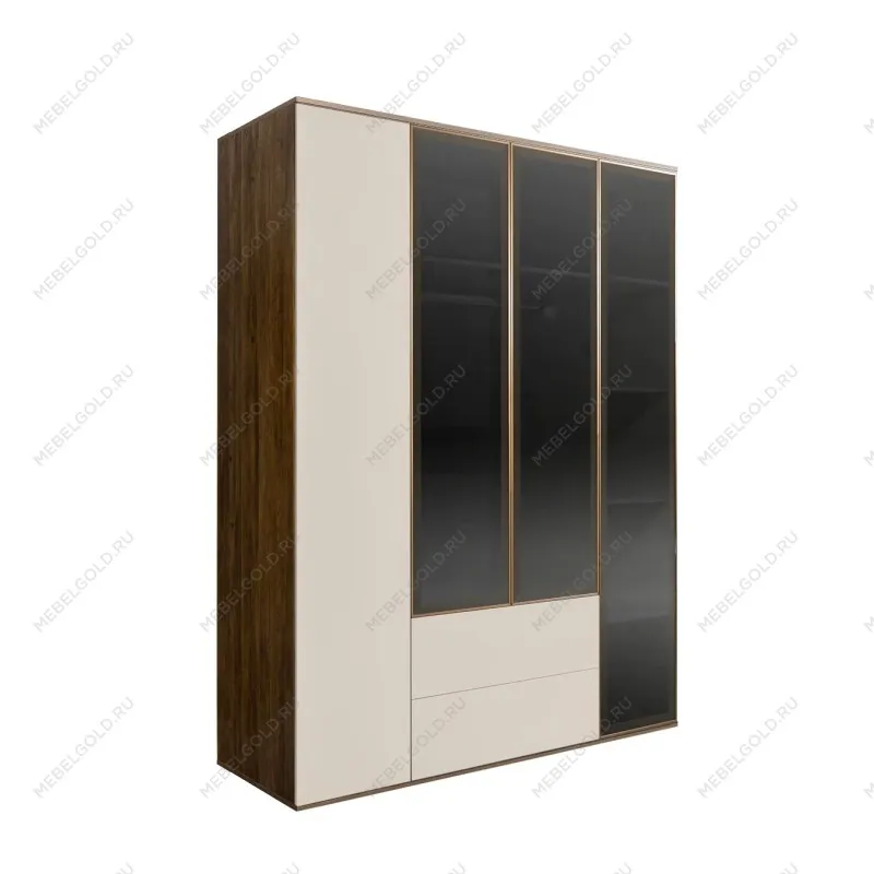 Шкаф 4-х дв. с ящиками Bogemia Woodline Air (Слоновая кость/Золото) БМШ2/42(3)