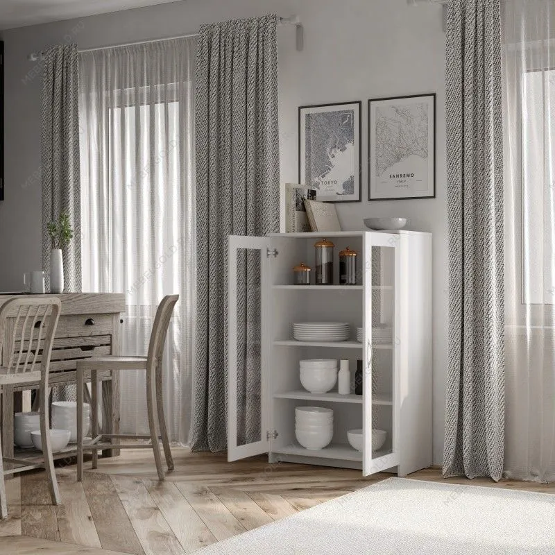 Тумба Сириус, 2 двери со стеклом, 78х41х124 см, белая | изображение 5