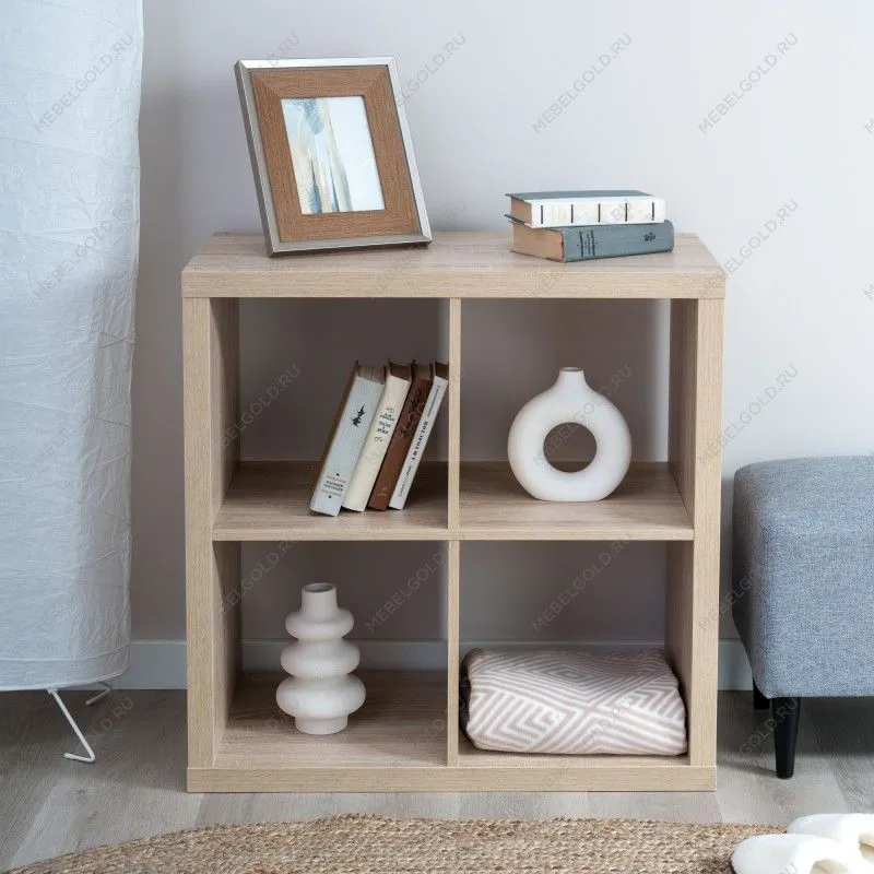 КАЛЛАКС / ФОРА Стеллаж ИКЕА / IKEA 4, квадратной формы с четырьми открытыми ячейками, тамбурат, дуб беленый | изображение 4