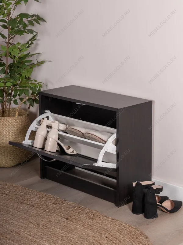 Обувница Сириус с 1 откидным ящиком, 60 х 25 х 49 см, черно-коричневая, ЛДСП, дуб венге | изображение 2